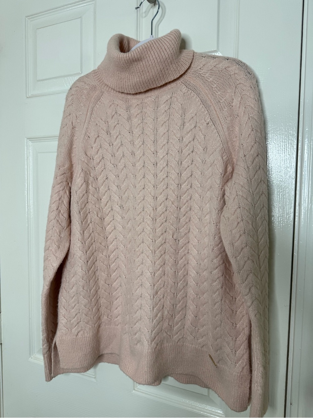 Michael Kors Blush Pink Cable Knit Turtleneck Sweater